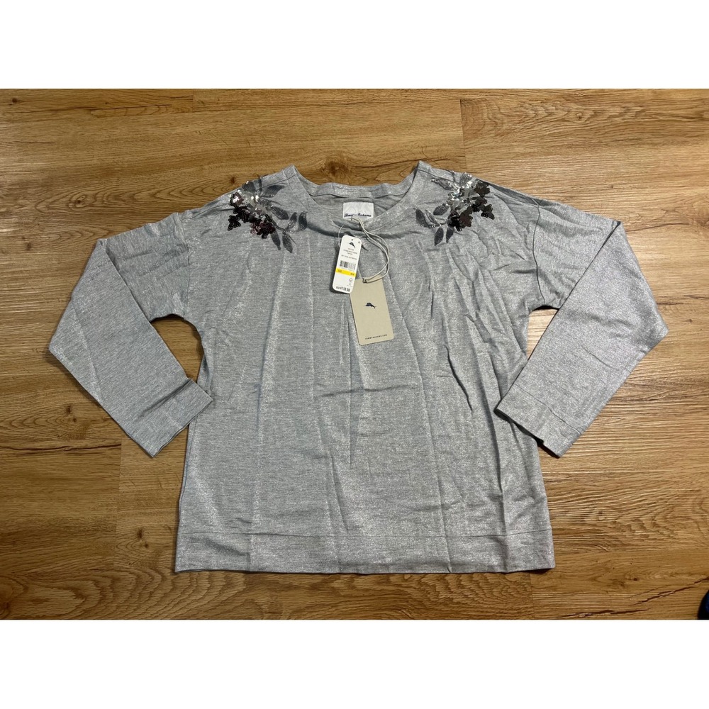 Tommy Bahama Savannah Nights Sequin Popover Womens M Silver Gray NWT $118